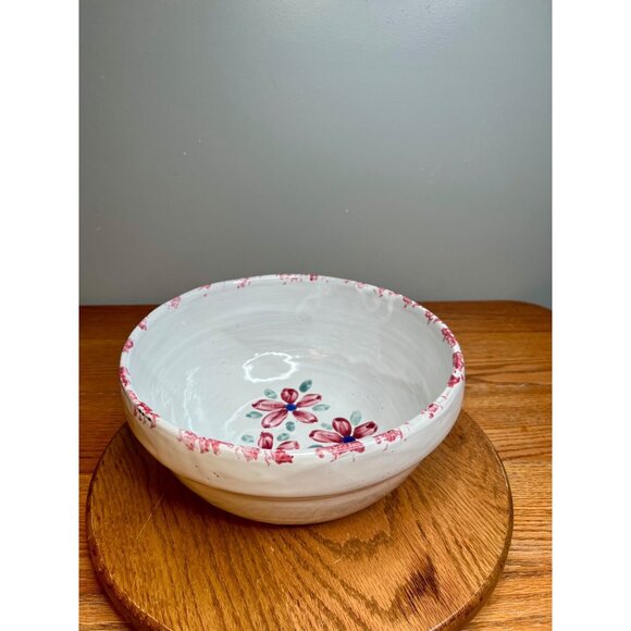 Bybee Pottery KY Christmas Poinsettia Flower Pink White Spongeware Mixing Bowl - Picture 3 of 16